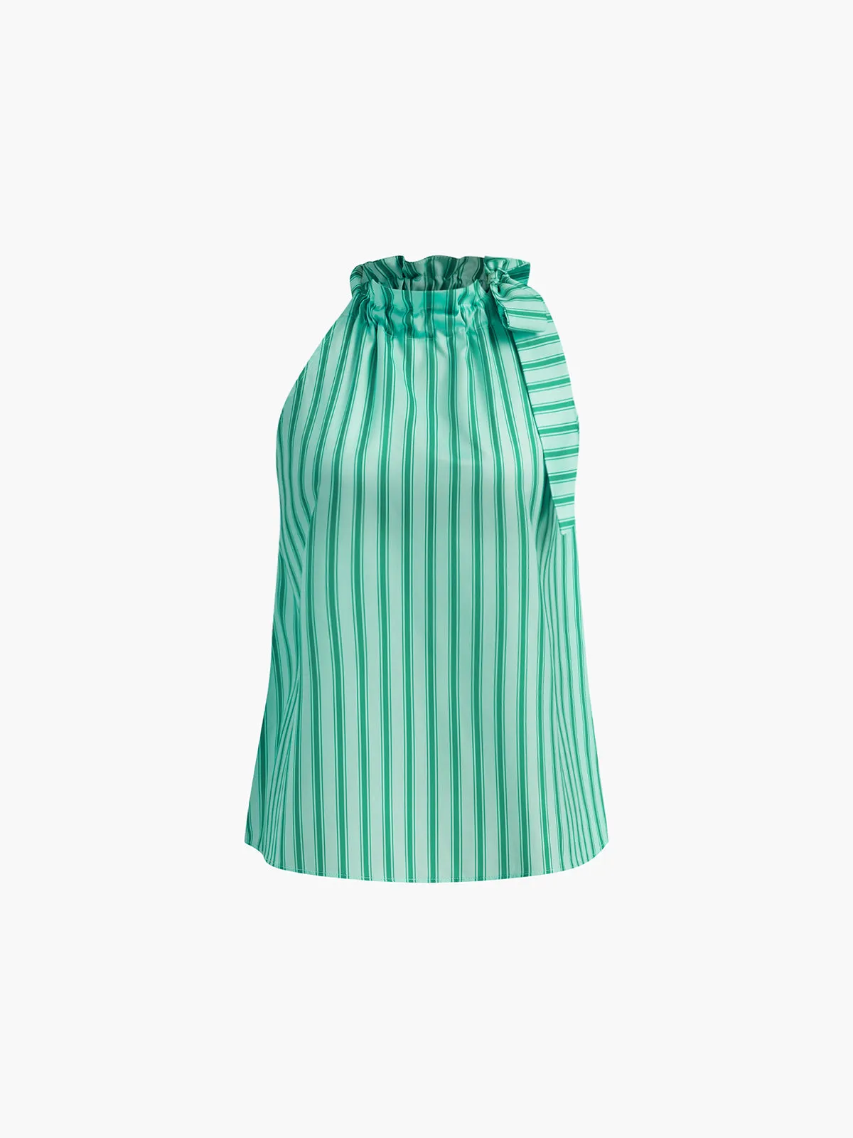 Stripe Mock Neck Bow Ruffle Top