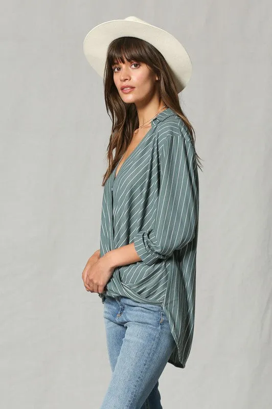 Striped V Neck Blouse