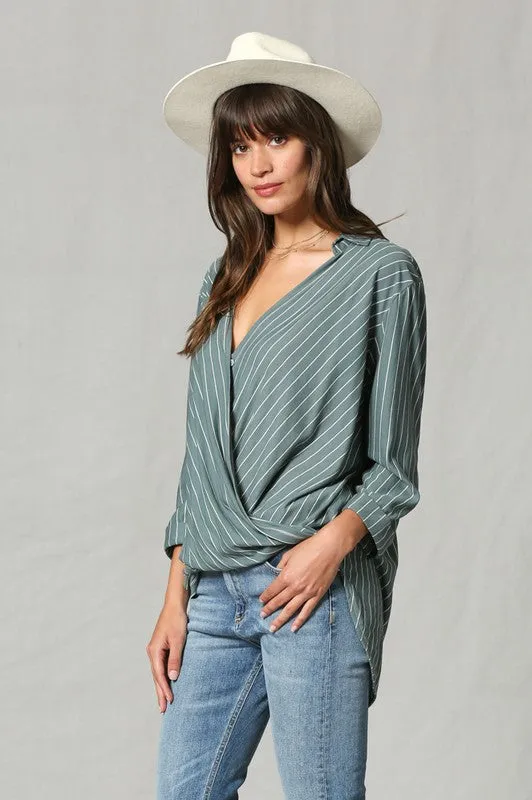 Striped V Neck Blouse