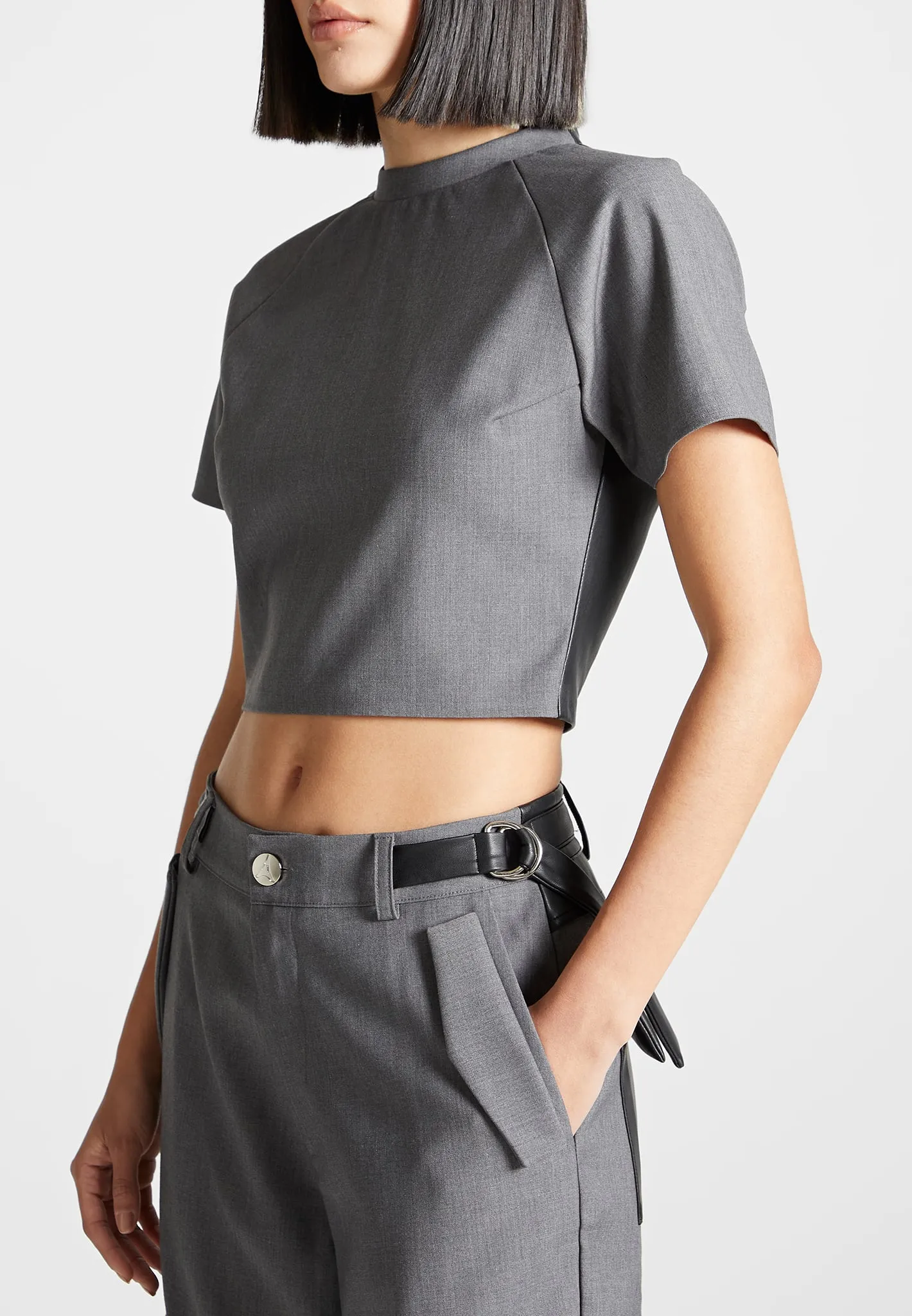 Tailored Mock Neck Top - Grey/Black