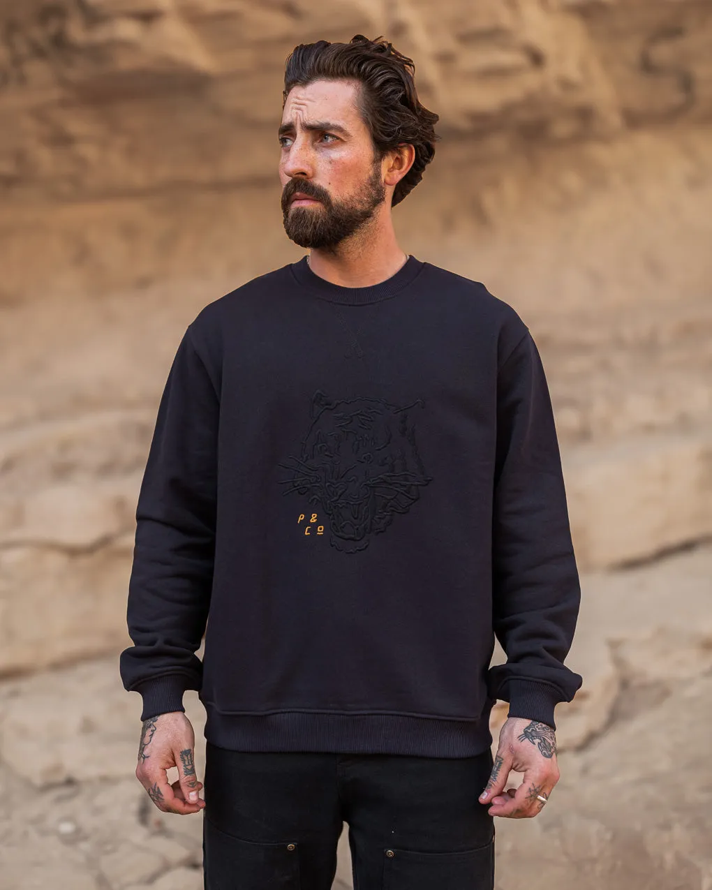 Tiger Embroidered Sweatshirt - Washed Black