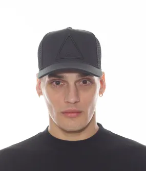 TRIANGLE LOGO MESH TRUCKER CAP IN BLACK