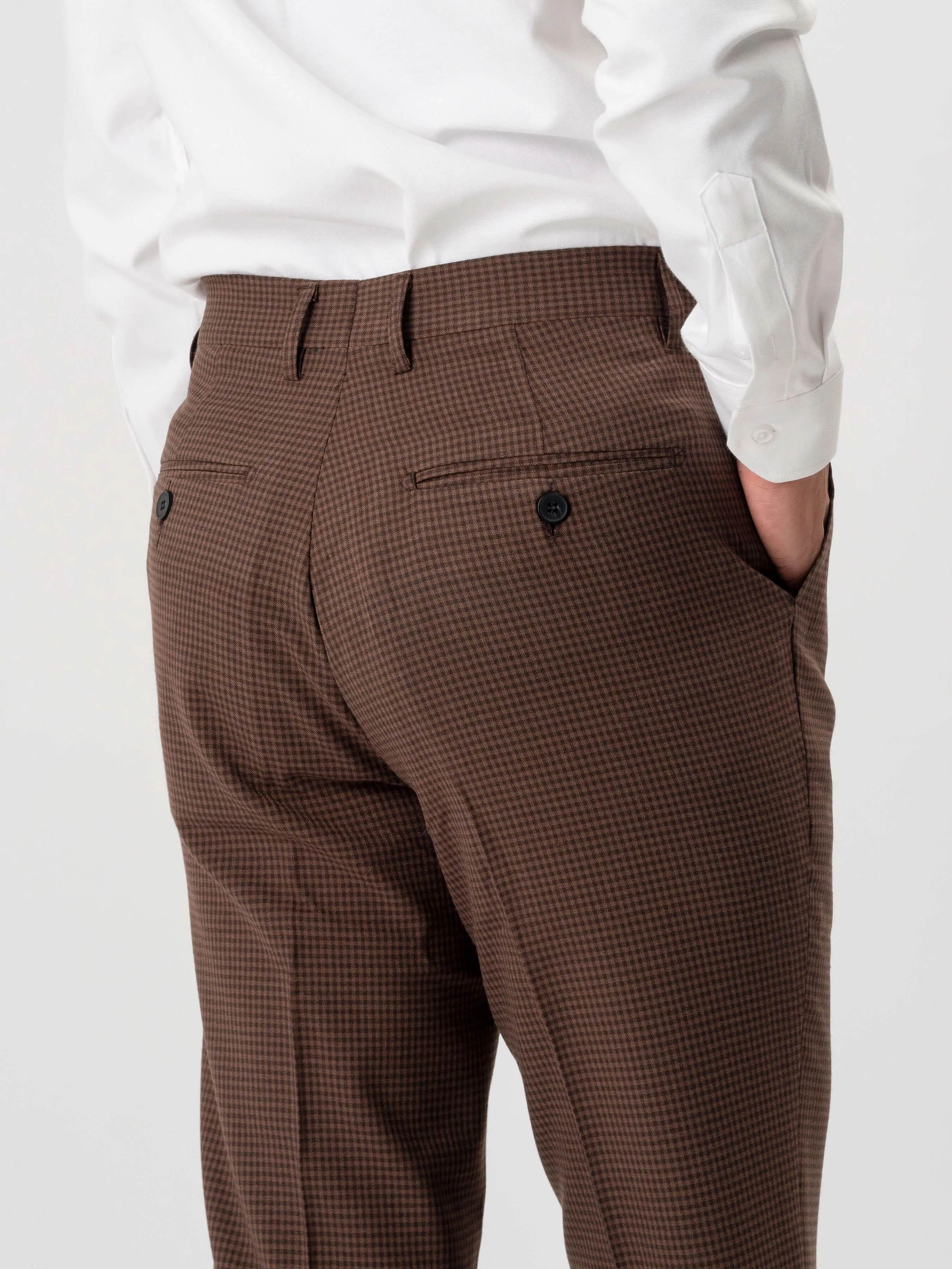 Trousers With Belt Loop - Coffee Plaid (Stretchable)