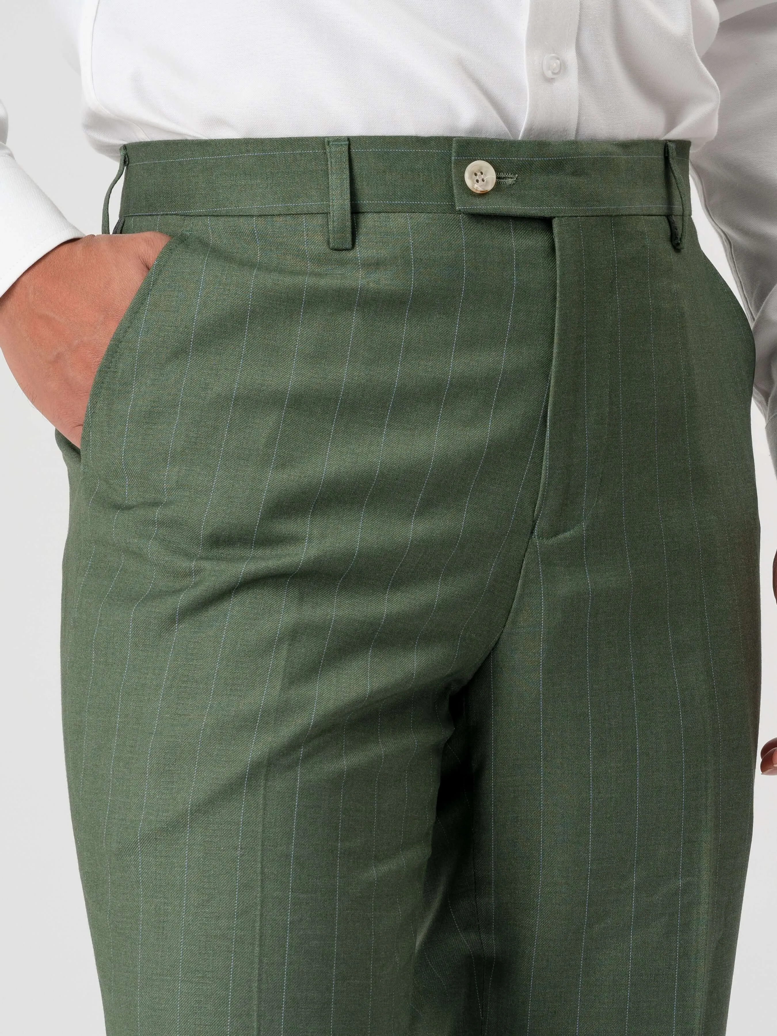 Trousers With Belt Loop -  Moss Green Stripes (Stretchable)