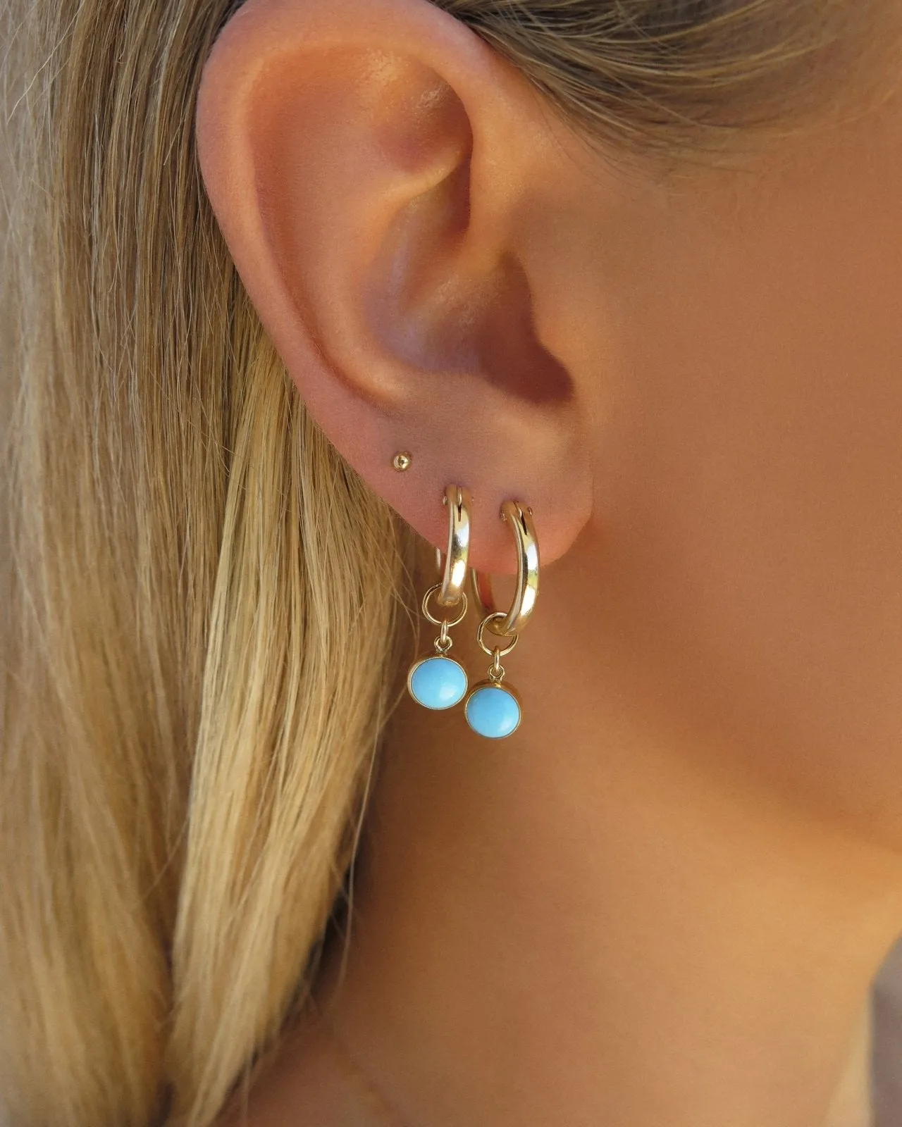 Turquoise Thick Hoop Earrings  - 14k Yellow Gold Fill