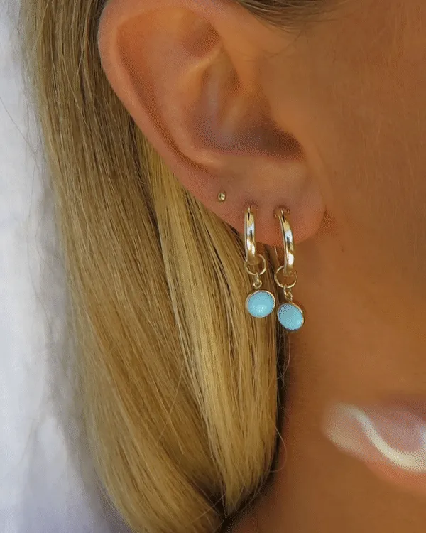 Turquoise Thick Hoop Earrings  - 14k Yellow Gold Fill