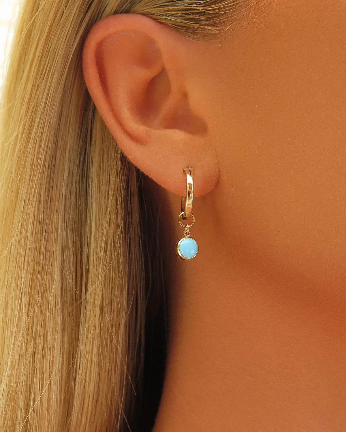 Turquoise Thick Hoop Earrings  - 14k Yellow Gold Fill