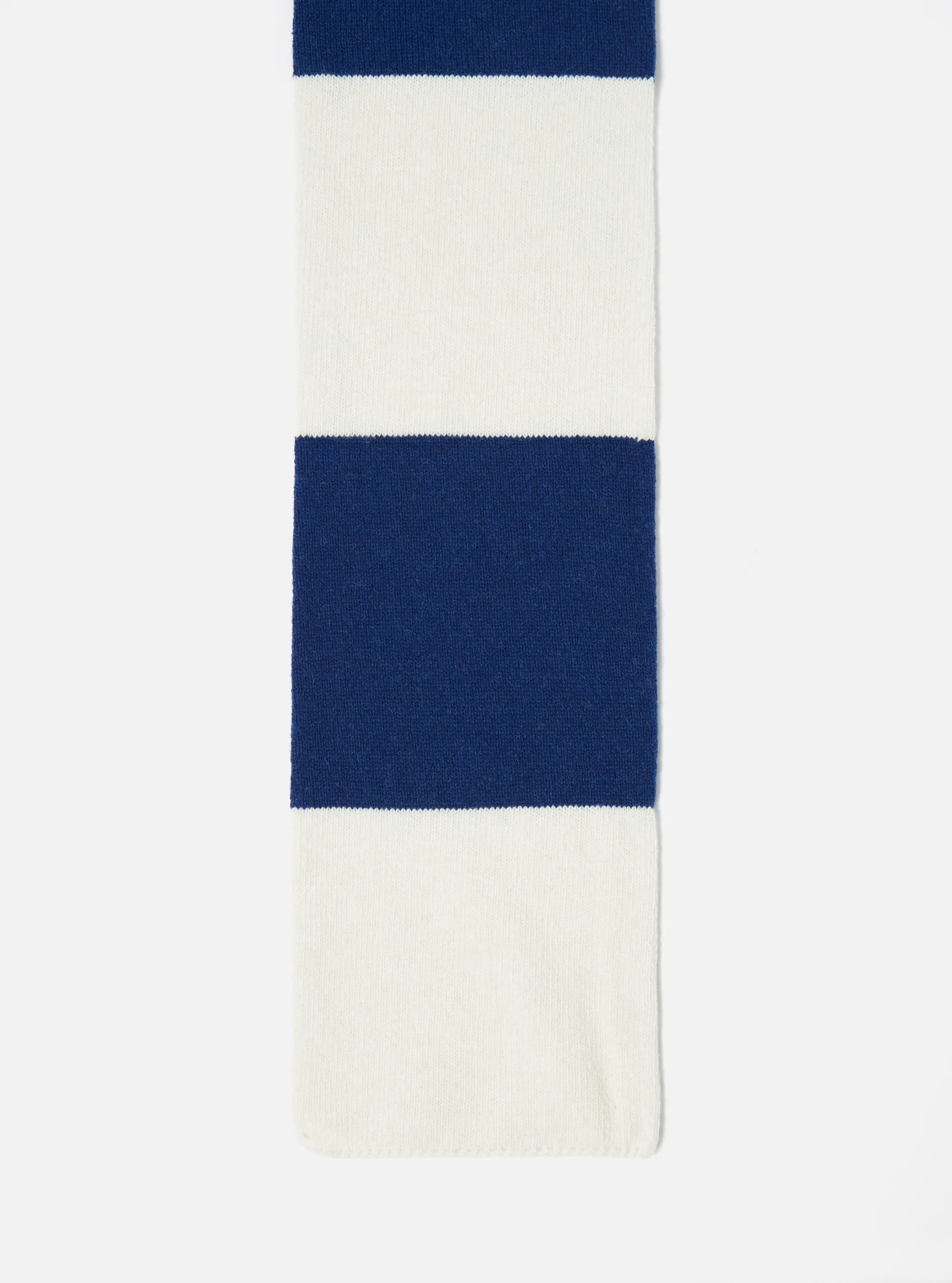 Universal Works Deluxe Football Scarf in Ecru/Blue Soft Wool