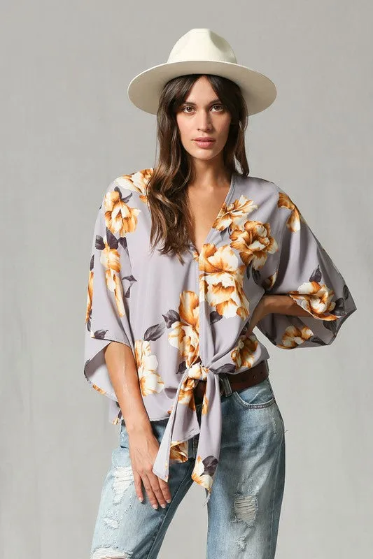 V Neck Floral Print Blouse