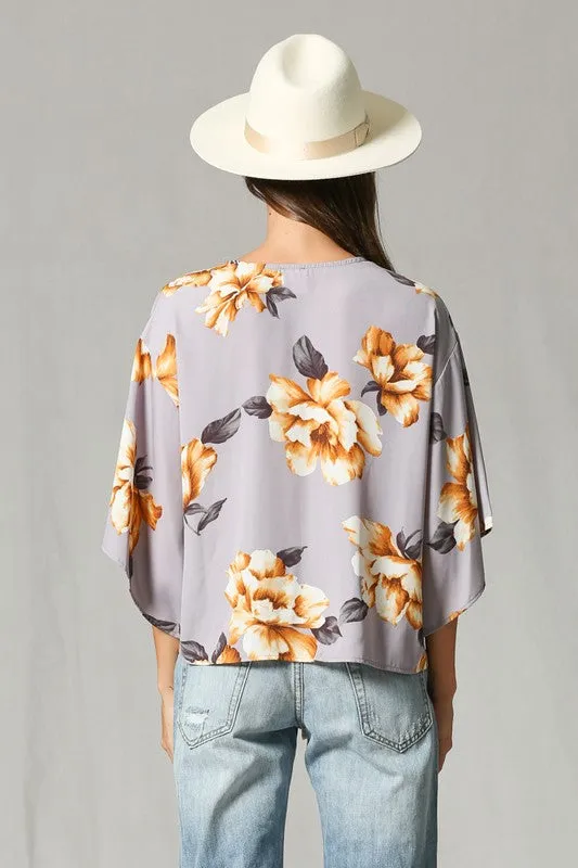 V Neck Floral Print Blouse