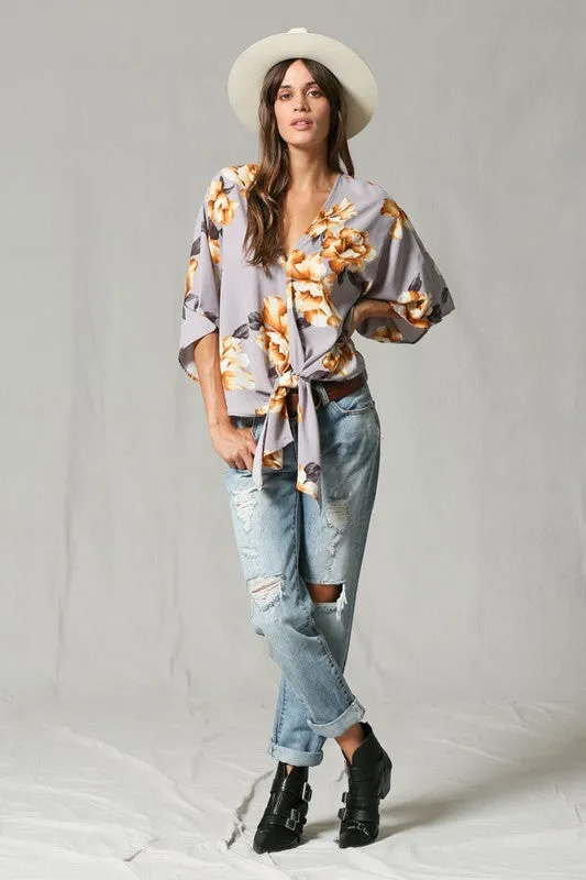 V Neck Floral Print Blouse