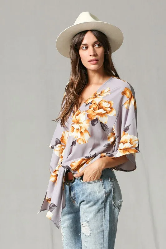 V Neck Floral Print Blouse