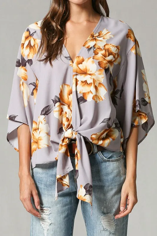 V Neck Floral Print Blouse