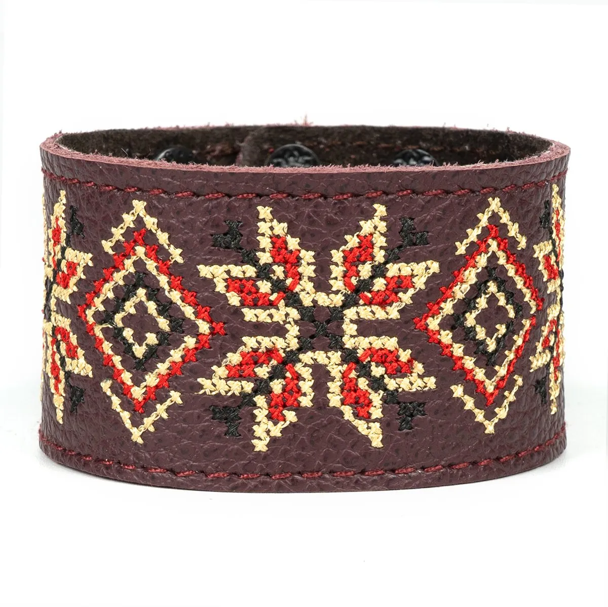 Wide Leather Bracelet “Vyshyvanka”