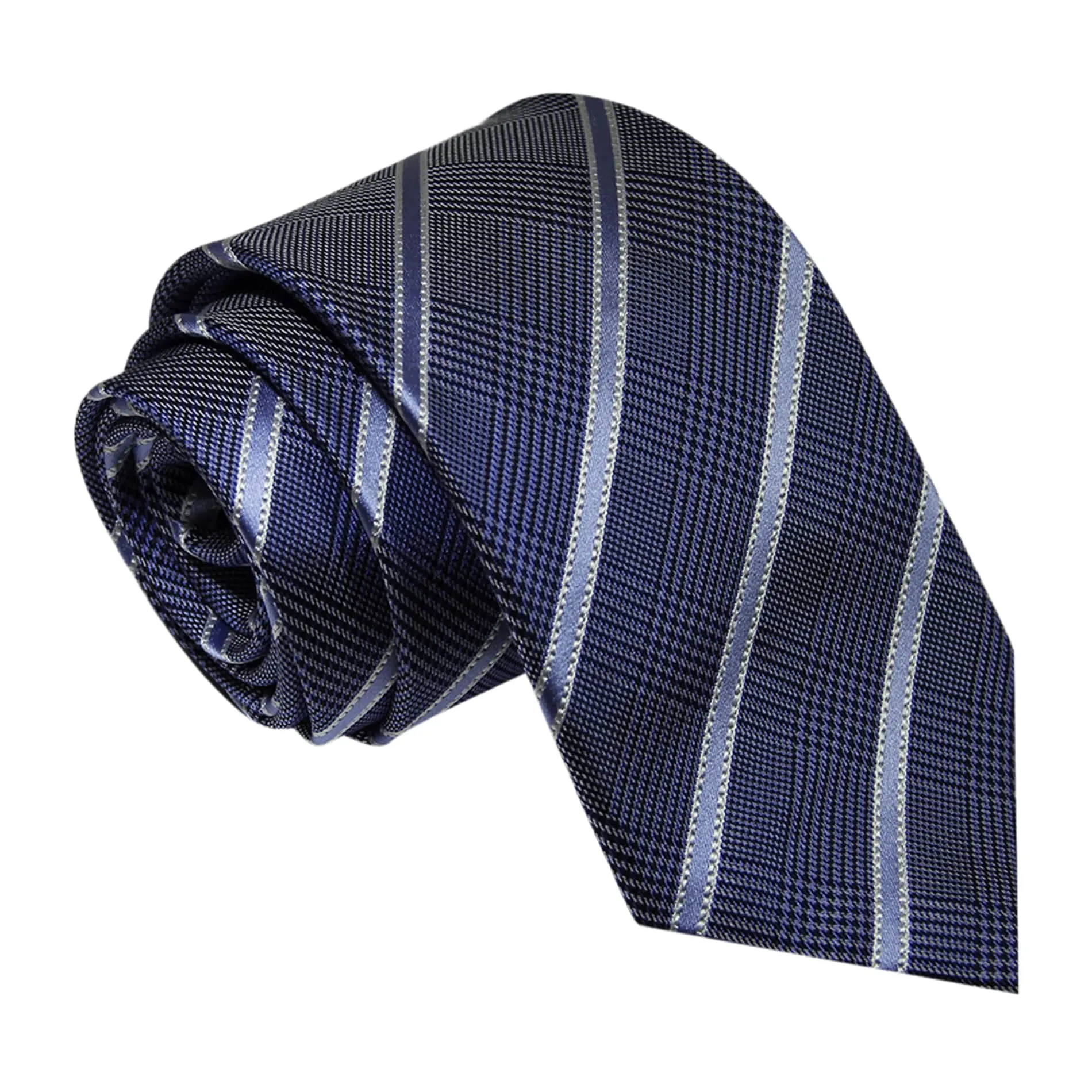 Wilton Stripes Silk Tie, Blue / Light Blue / Silver