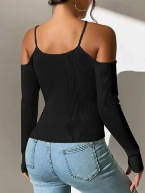 Women Ribbed Knit Cross Top