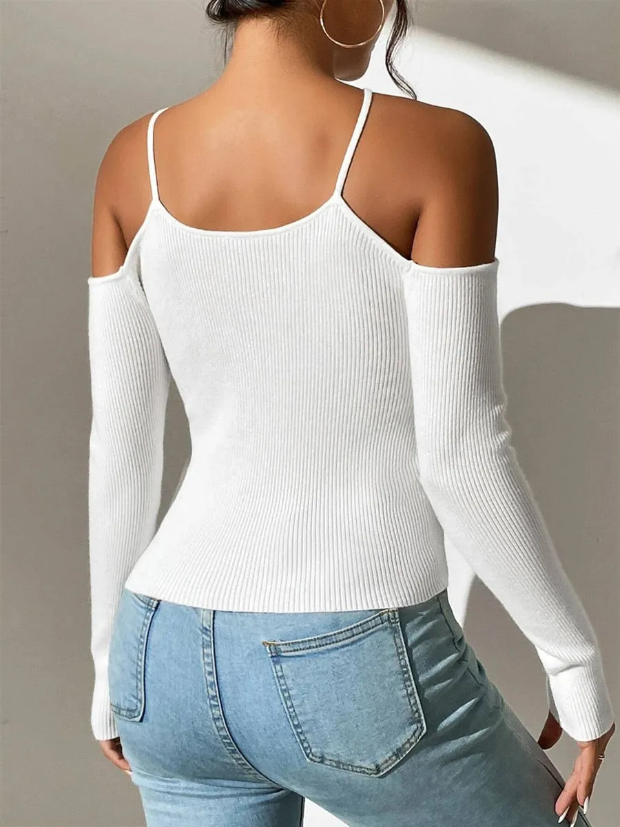 Women Ribbed Knit Cross Top