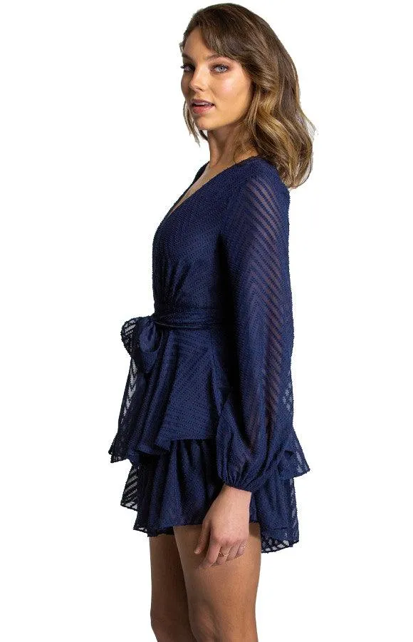 Women's Navy V-Neckline Playsuit with Ruffle Detail