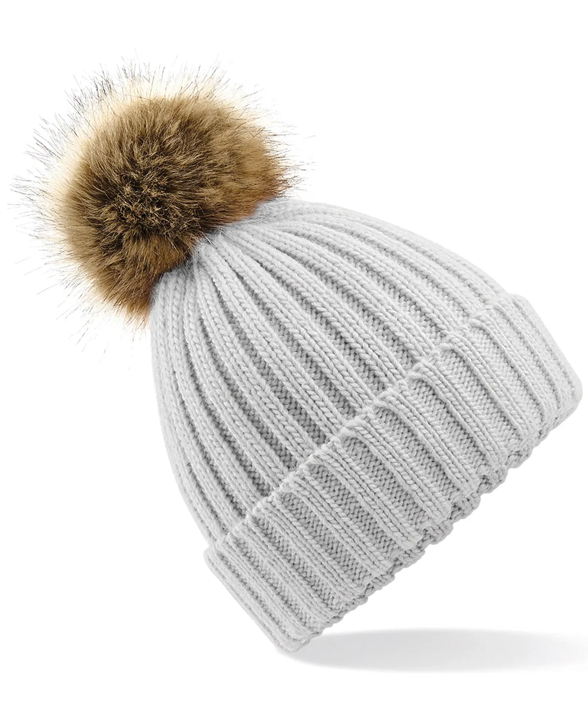 Women's Snowfall Rib Knit Acrylic Pom Beanie {BC412}