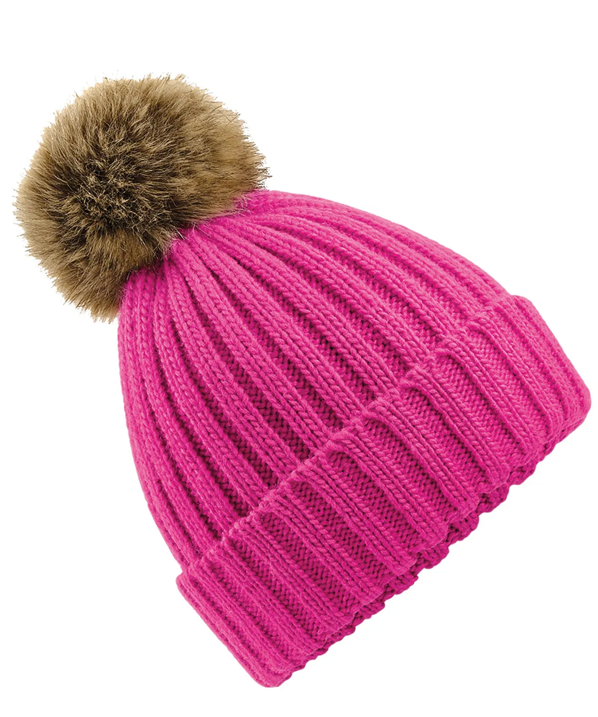 Women's Snowfall Rib Knit Acrylic Pom Beanie {BC412}