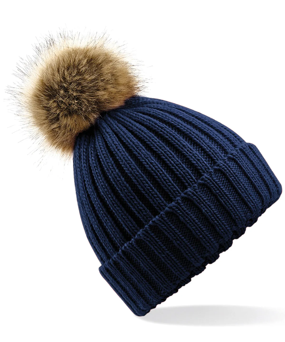 Women's Snowfall Rib Knit Acrylic Pom Beanie {BC412}