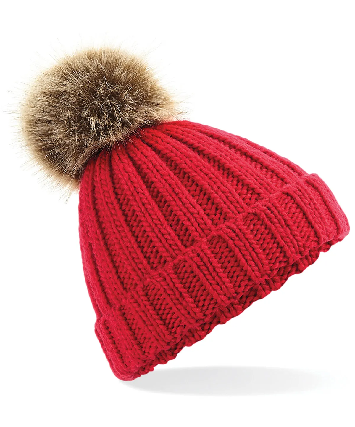 Women's Snowfall Rib Knit Acrylic Pom Beanie {BC412}