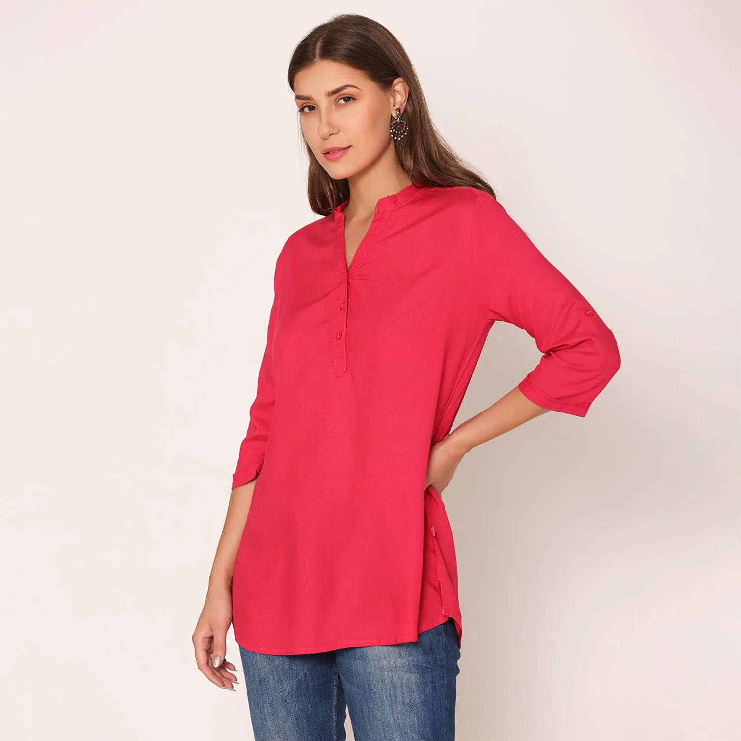 Women's Solid Short Kurti- Fuschia