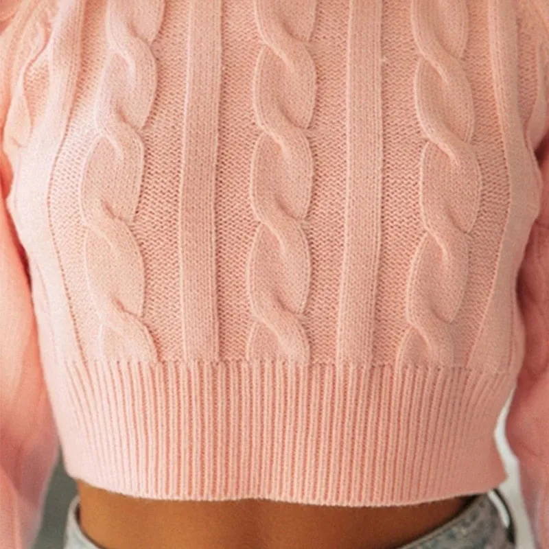 Wool Cropped Sweater with Braided Detail