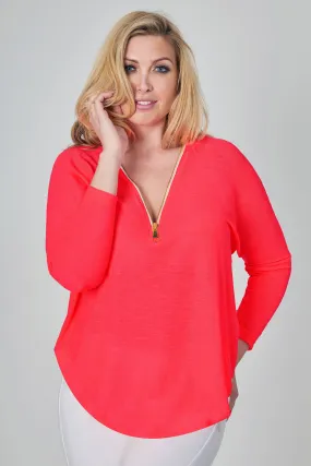 Yoga Long Sleeve Loose Top with Zip Magenta